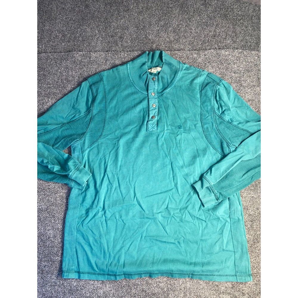 Calvin Klein Jeans Shirt Mens Large Teal Raglan Sleeve Mock‎ Neck Quarter Button